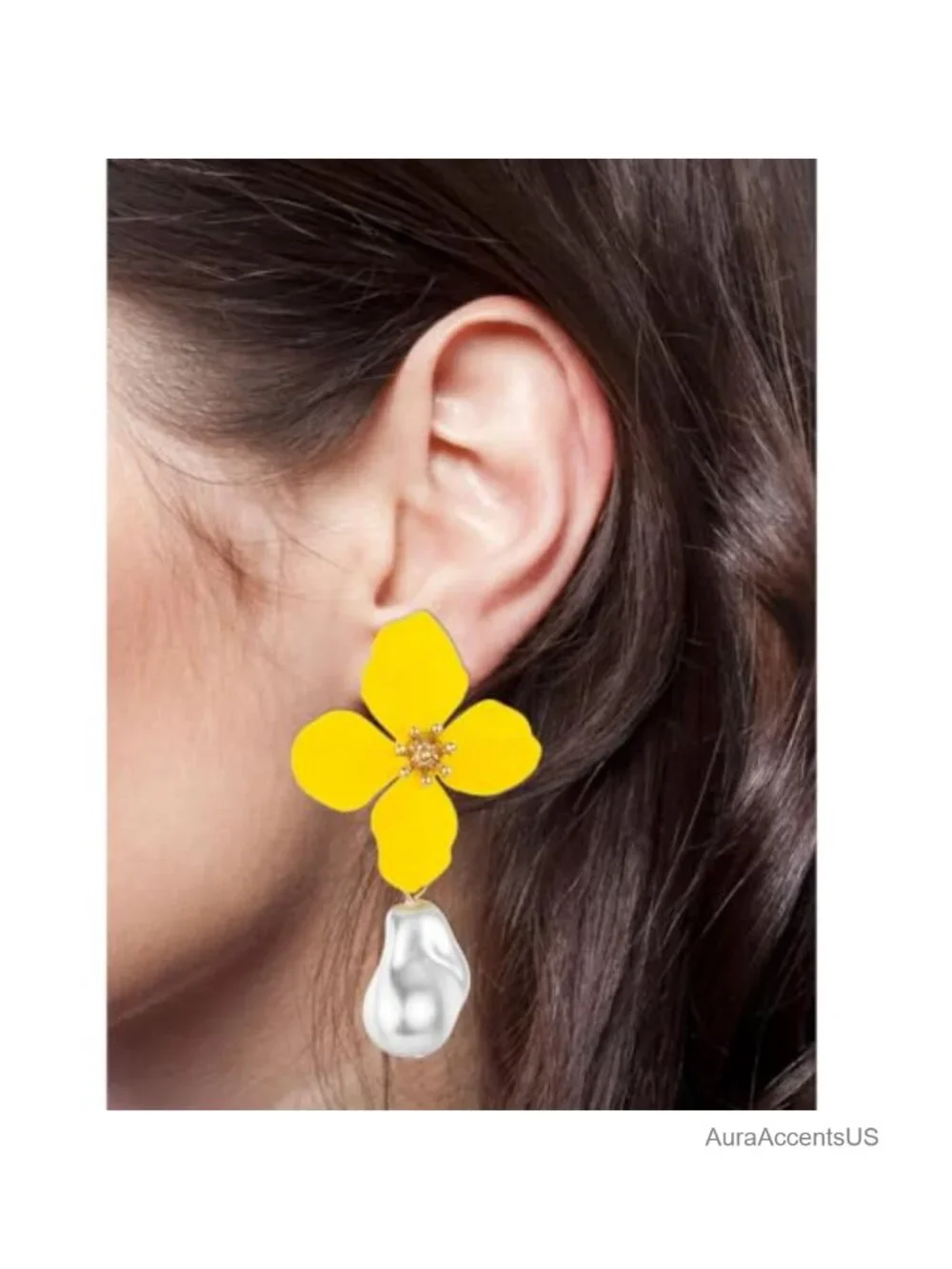 Flower Statement Earrings Oversized 14k Gold Plated Pearl Dangle Jewelry